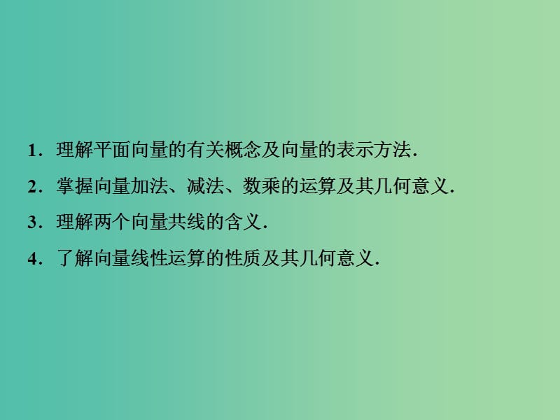 2019届高考数学一轮复习 第四章 平面向量、数系的扩充与复述的引入 第一节 平面向量的概念及线性运算课件.ppt_第3页