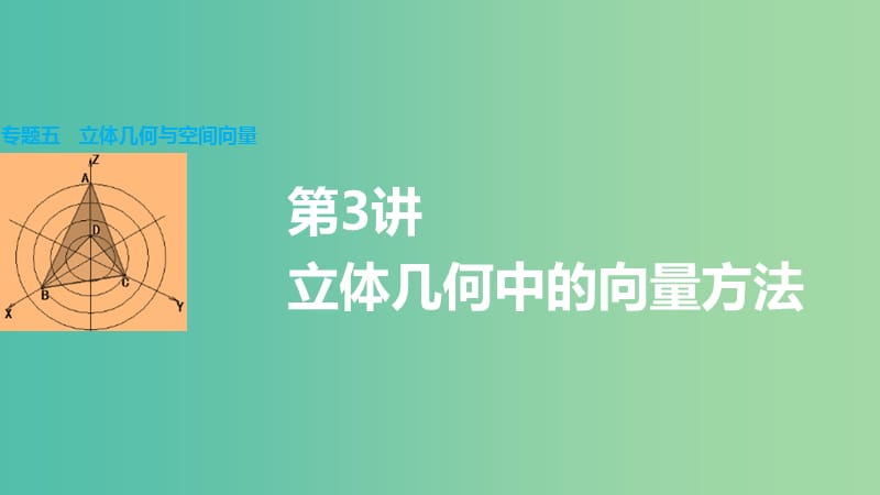 高考数学大二轮总复习 增分策略 专题五 立体几何与空间向量 第3讲 立体几何中的向量方法课件.ppt_第1页