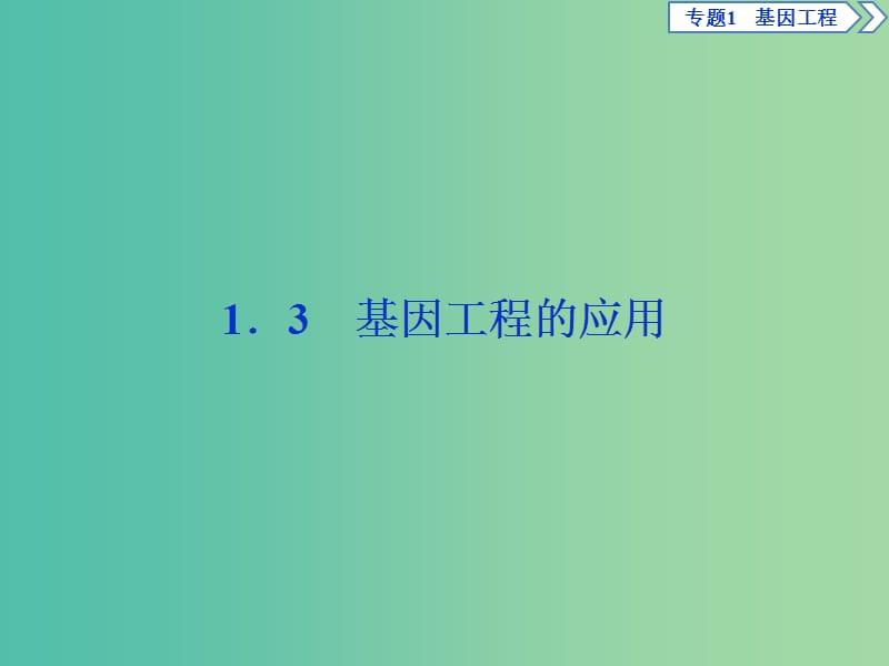 2019年春高中生物 专题1 基因工程 1.3 基因工程的应用课件 新人教版选修3.ppt_第1页