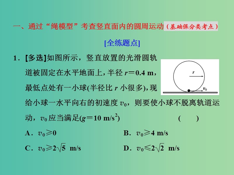 高考物理二轮复习第一板块力学选择题锁定9大命题区间第3讲抓住“三类模型”破解竖直面内的圆周运动课件.ppt_第3页