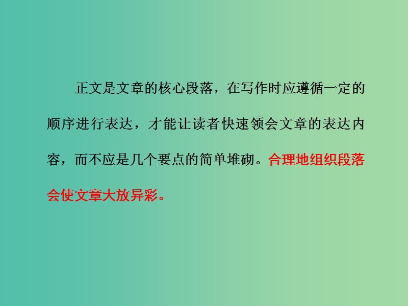 高考英语大一轮复习步骤化写作增分第三步过段落关第二讲如何写好文章正文课件.ppt_第2页