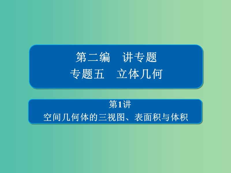 2019高考数学二轮复习第二编专题五立体几何第1讲空间几何体的三视图表面积与体积课件文.ppt_第1页