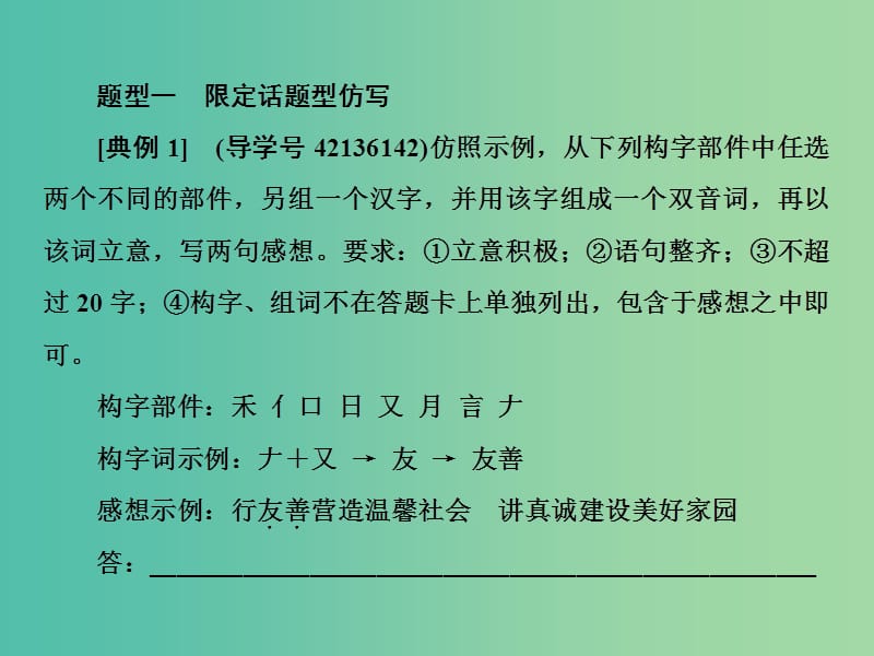 2019届高三语文一轮复习 第一部分 语言文字运用 专题四 选用、仿用、变换句式和准确使用修辞 第二节 仿用句式四大题型课件.ppt_第3页