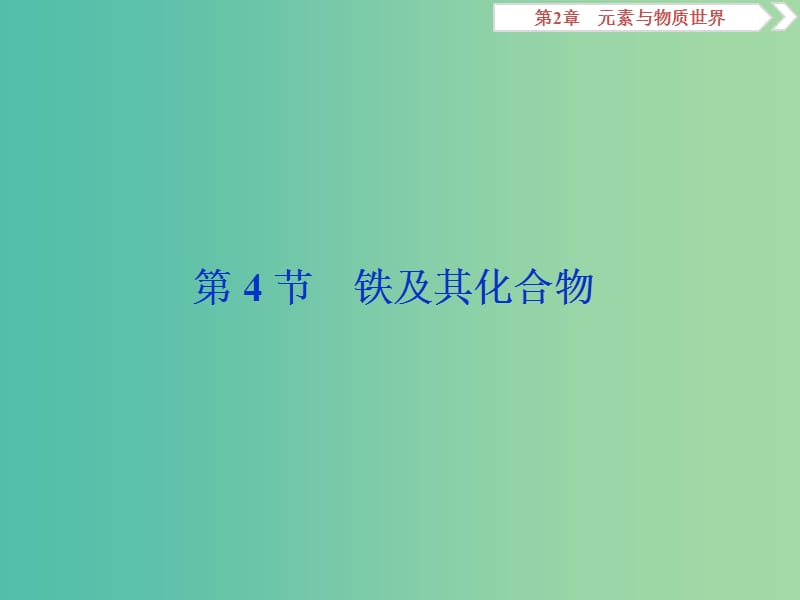 2019届高考化学一轮复习 第2章 元素与物质世界 第4节 铁及其化合物课件 鲁科版.ppt_第1页