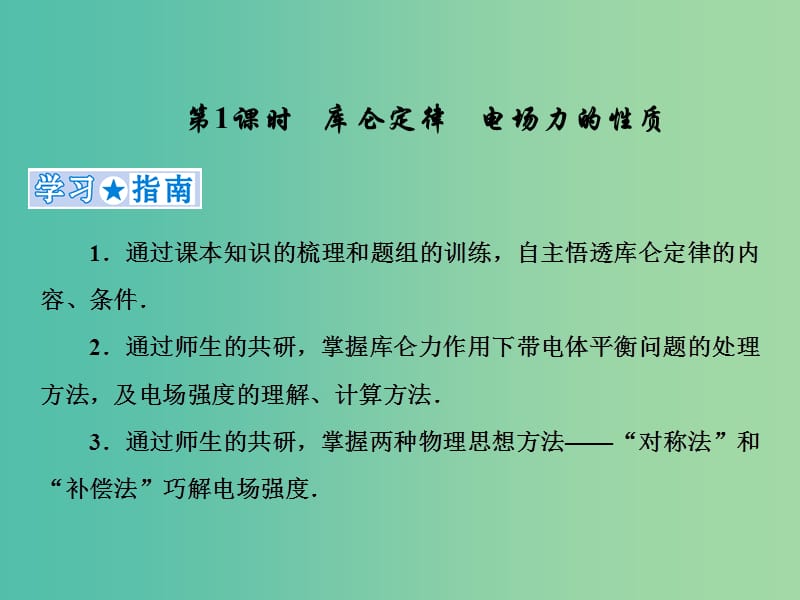 2019高考物理一轮复习 第七章《静电场》第1课时 库仑定律 电场力的性质课件 新人教版.ppt_第1页