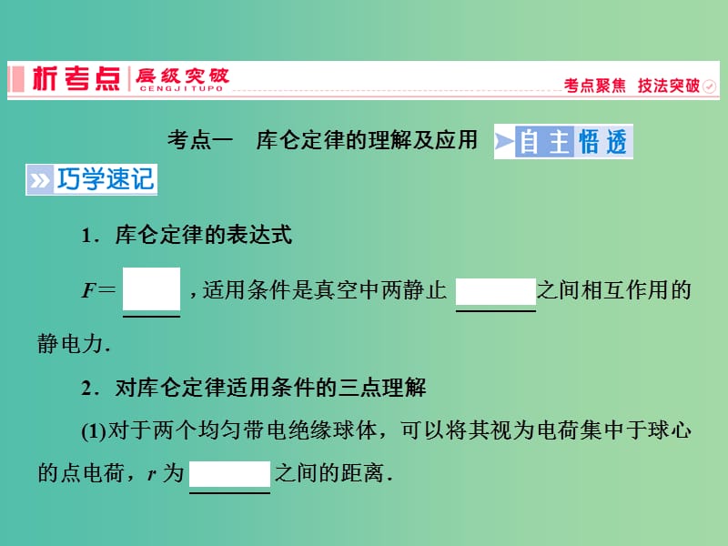 2019高考物理一轮复习 第七章《静电场》第1课时 库仑定律 电场力的性质课件 新人教版.ppt_第2页