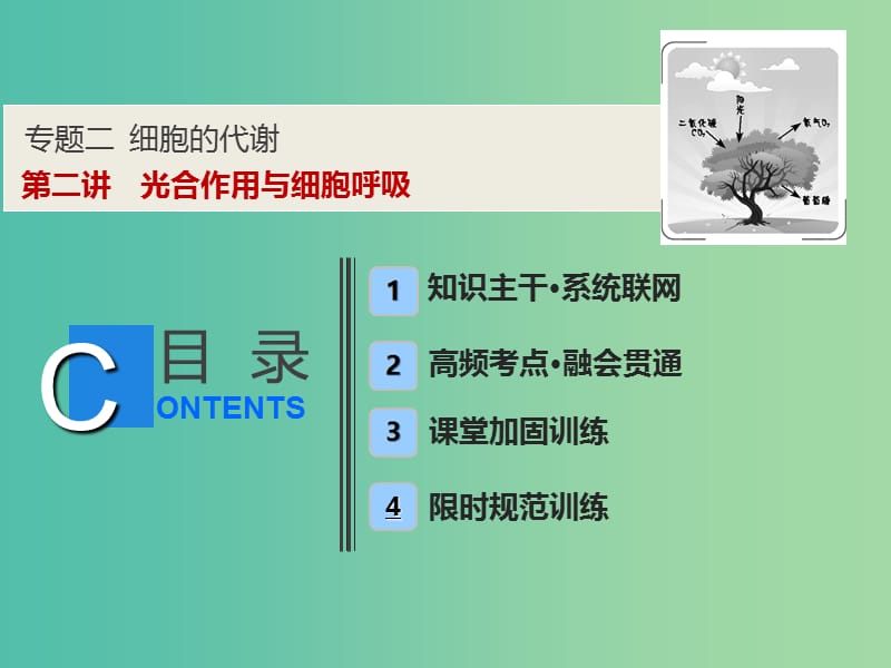 2019高考生物二轮复习 专题二 细胞的代谢 第二讲 光合作用与细胞呼吸课件.ppt_第1页