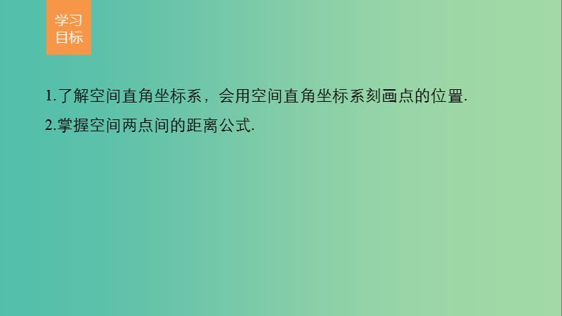 高考数学第四章圆与方程4.3.1-4.3.2空间直角坐标系空间两点间的距离公式课件新人教A版.ppt_第2页