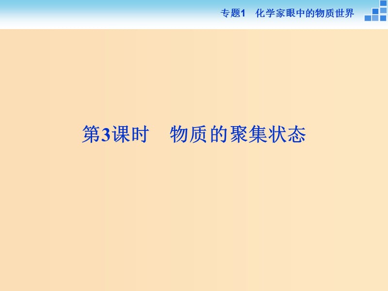 2018-2019年高中化学 专题一 化学家眼中的物质世界 第一单元 丰富多彩的化学物质 第3课时 物质的聚集状态课件 苏教版必修1.ppt_第1页