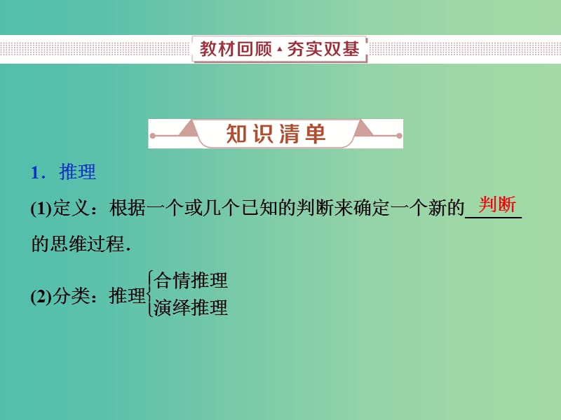 2019高考数学一轮复习 第11章 复数、算法、推理与证明 第3讲 合情推理与演绎推理课件 文.ppt_第2页