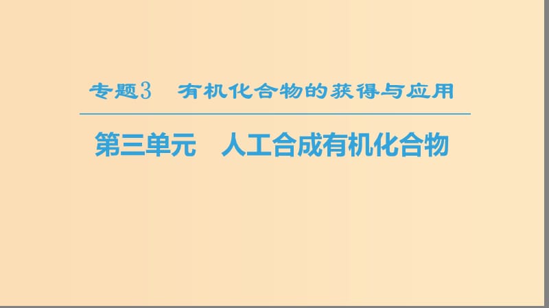 2018-2019學(xué)年高中化學(xué) 專題3 有機化合物的獲得與應(yīng)用 第3單元 人工合成有機化合物課件 蘇教版必修2.ppt_第1頁