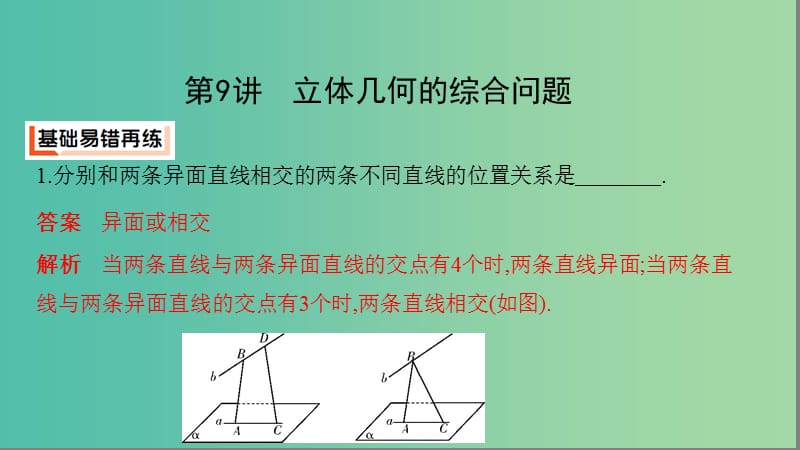 江苏省2019高考数学二轮复习 第9讲 立体几何的综合问题课件.ppt_第2页