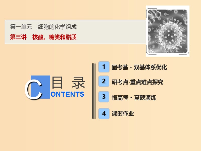 2019版高考生物一轮复习 第一单元 细胞的化学组成 第三讲 核酸、糖类和脂质课件 苏教版.ppt_第1页