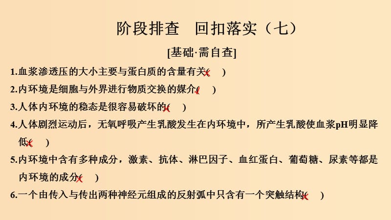 2019版高考生物大一轮复习 第八单元 生物个体的稳态 阶段排查 回扣落实（七）课件 苏教版.ppt_第1页