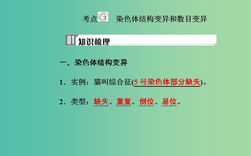 2019高中生物学业水平复习 专题九 生物的变异 考点3 染色体结构变异和数目变异课件.ppt_第1页