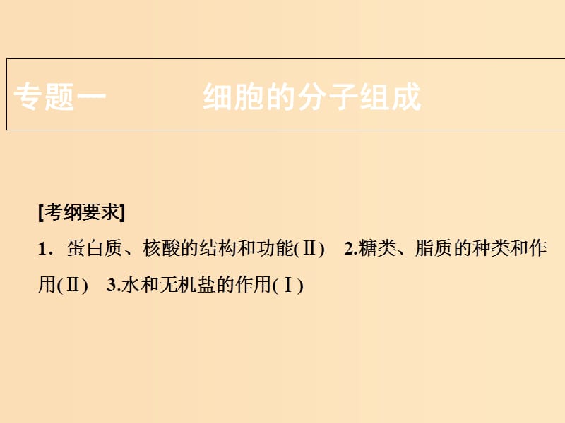 2018版高考生物二轮复习 第一部分 专题一 细胞的分子组成课件 新人教版.ppt_第1页