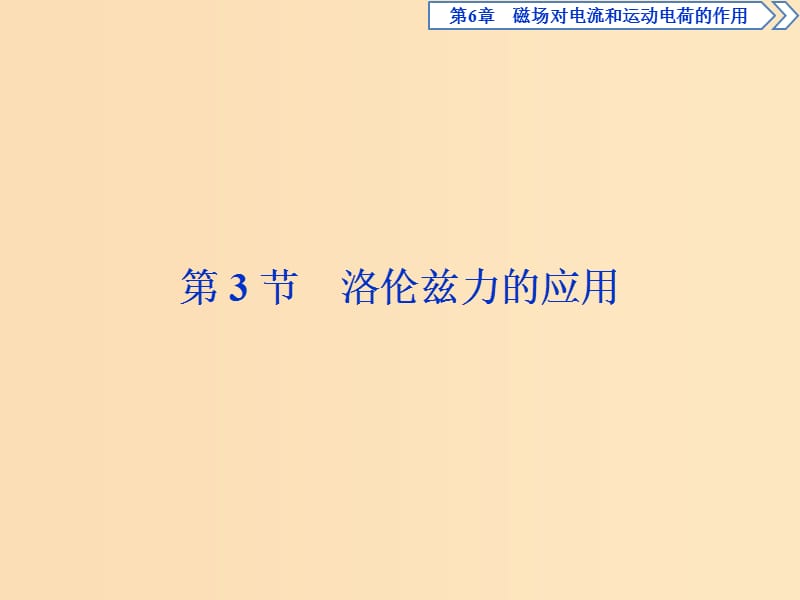 2018年高中物理第6章磁吃電流和運(yùn)動電荷的作用第3節(jié)洛倫茲力的應(yīng)用課件魯科版選修3 .ppt_第1頁