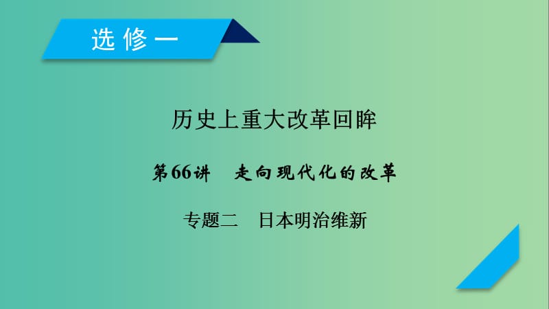 2019届高考历史一轮复习 第66讲 走向现代化的改革 专题2 日本明治维新课件 岳麓版.ppt_第1页