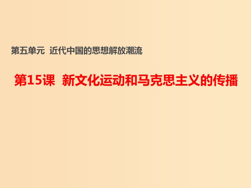 2018-2019学年高中历史 第五单元 近代中国的思想解放潮流 第15课 新文化运动与马克思主义的传播课件1 新人教版必修3.ppt_第1页