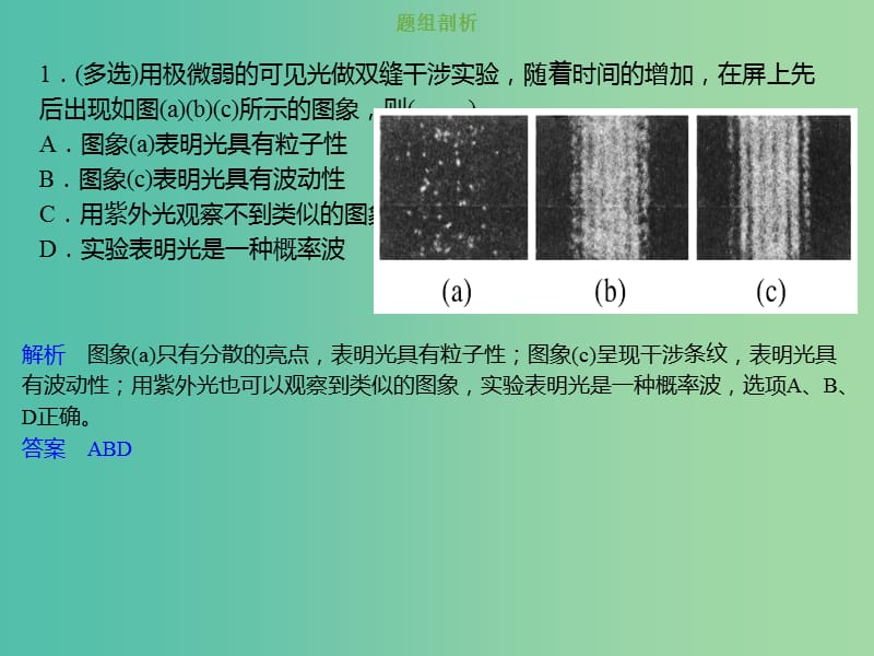 2019版高考物理总复习 第十二章 波粒二象性 原子结构和原子核 12-1-3 考点强化 光的波粒二象性、物质波课件.ppt_第3页