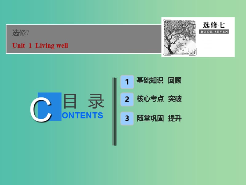 2019届高考英语一轮优化探究（话题部分）话题1 选修7 Unit 1 Living well课件 新人教版.ppt_第1页