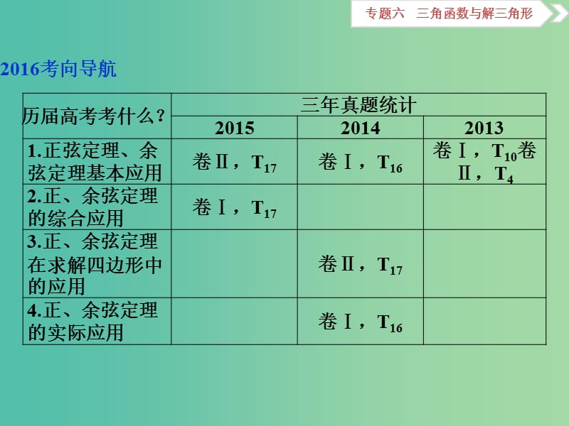 高考数学二轮复习 专题六 三角函数与解三角形 第3讲 解三角形课件 理.ppt_第2页