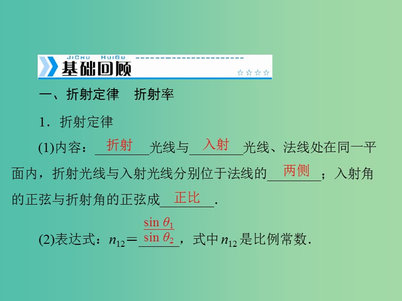 2019版高考物理大一轮复习 专题十三 机械振动 机械波 光 电磁波 相对论简介 第3讲 光的折射 全反射课件.ppt_第2页