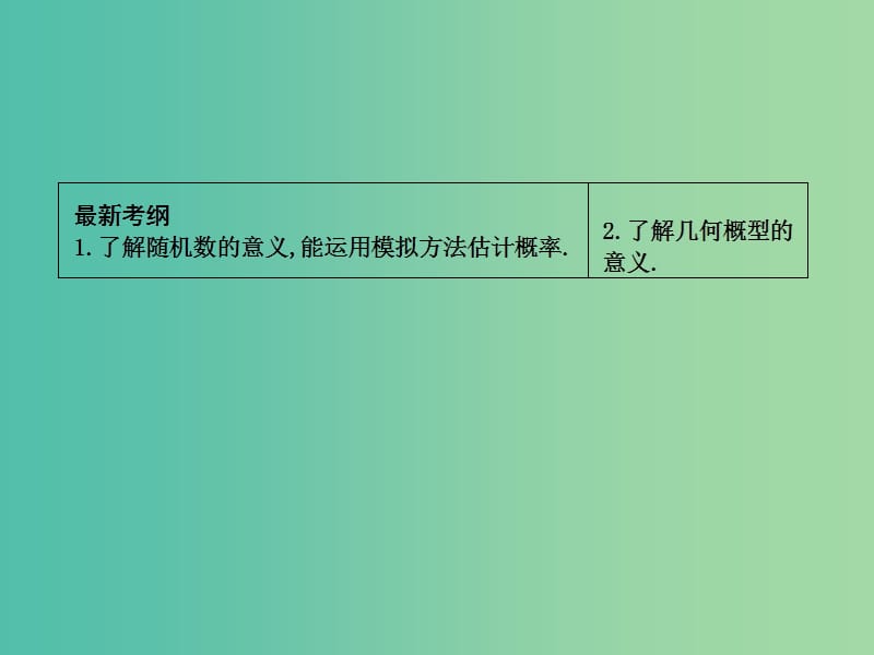 高考数学一轮复习 必考部分 第十篇 概率 第3节 几何概型课件 文 北师大版.ppt_第2页