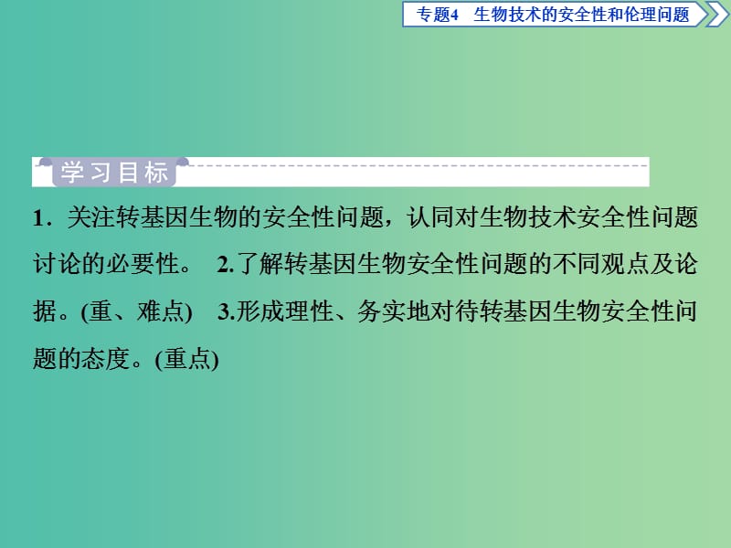 2019年春高中生物 专题4 生物技术的安全性和伦理问题 4.1 转基因生物的安全性课件 新人教版选修3.ppt_第3页