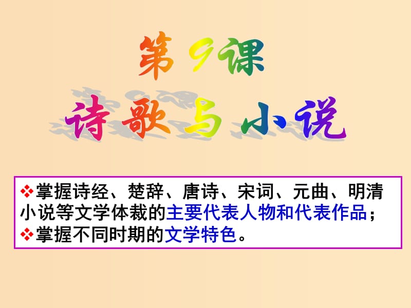 2018年高中歷史 第二單元 中國古代文藝長廊 第9課 詩歌與小說課件1 岳麓版必修3.ppt_第1頁