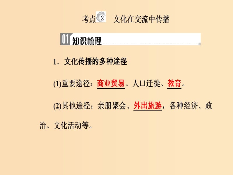 2018-2019年高考政治学业水平测试一轮复习 专题十 文化传承与创新 考点2 文化在交流中传播课件.ppt_第2页