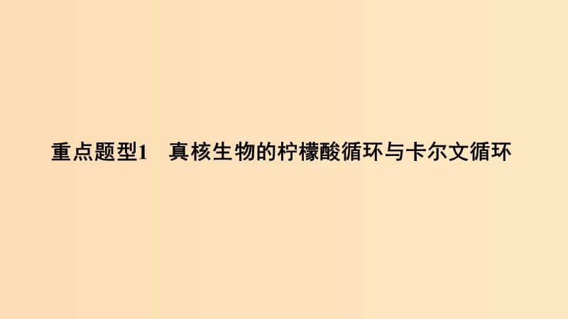 2019版高考生物总复习 第一部分 非选择题必考五大专题 专题一 细胞的代谢 重点题型1 真核生物的柠檬酸循环与卡尔文循环课件.ppt_第1页