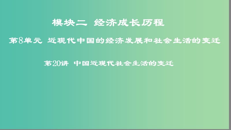 2019年度高考历史一轮复习 第20讲 中国近现代社会生活的变迁课件 岳麓版.ppt_第1页