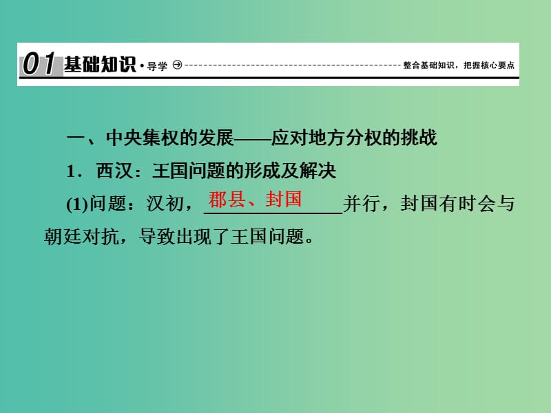 2019届高考历史总复习 第一单元 古代中国的政治制度 1.1.3 从汉至元政治制度的演变课件.ppt_第2页