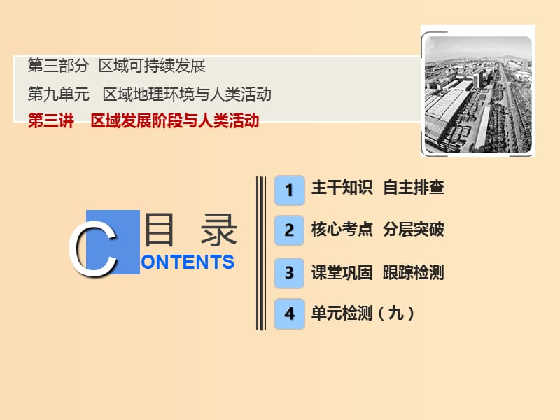 2019版高考地理一轮复习 第三部分 区域可持续发展 第九单元 区域地理环境与人类活动 第三讲 区域发展阶段与人类活动课件 鲁教版.ppt_第1页