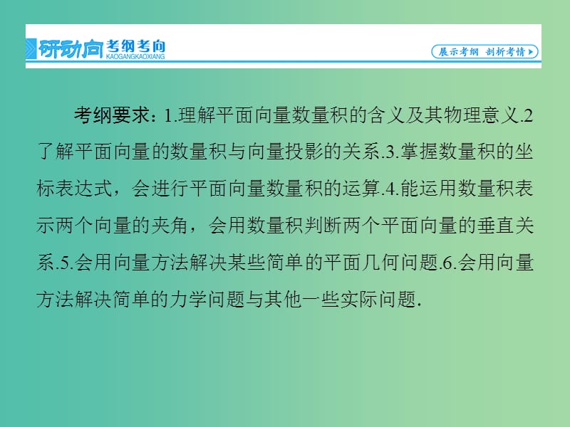 高考数学大一轮复习 第4章 第3节 平面向量的数量积与平面向量应用举例课件 文 新人教版.ppt_第2页