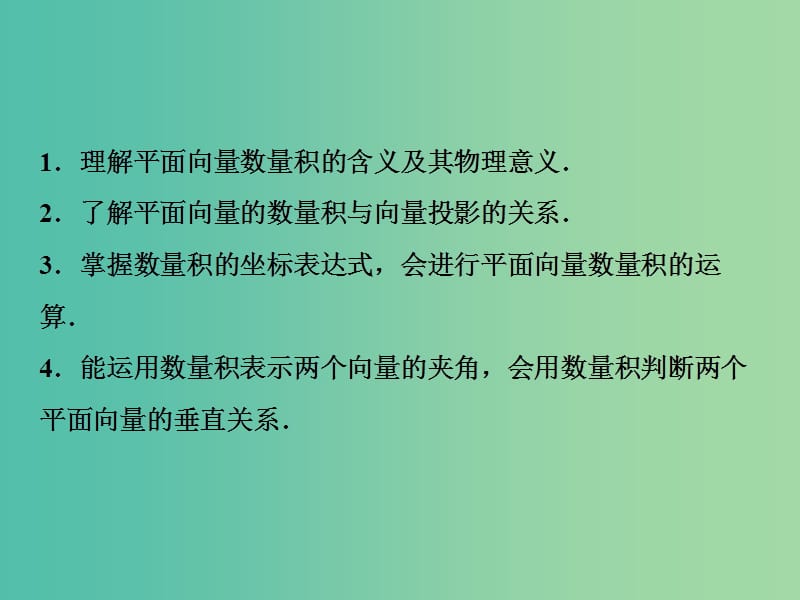 2019届高考数学一轮复习 第四章 平面向量、数系的扩充与复述的引入 第三节 平面向量的数量积课件.ppt_第3页