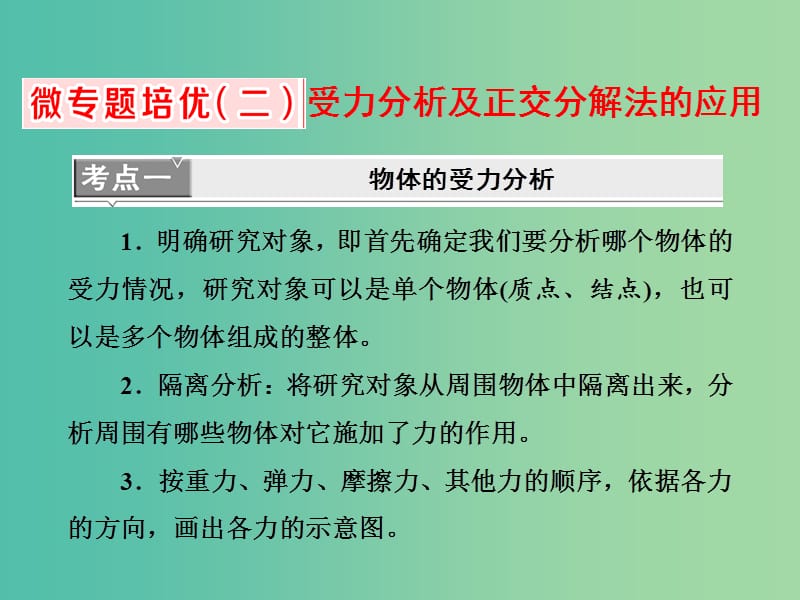 山东省专用2018-2019学年高中物理第三章相互作用微专题培优二受力分析及正交分解法的应用课件新人教版必修1 .ppt_第1页