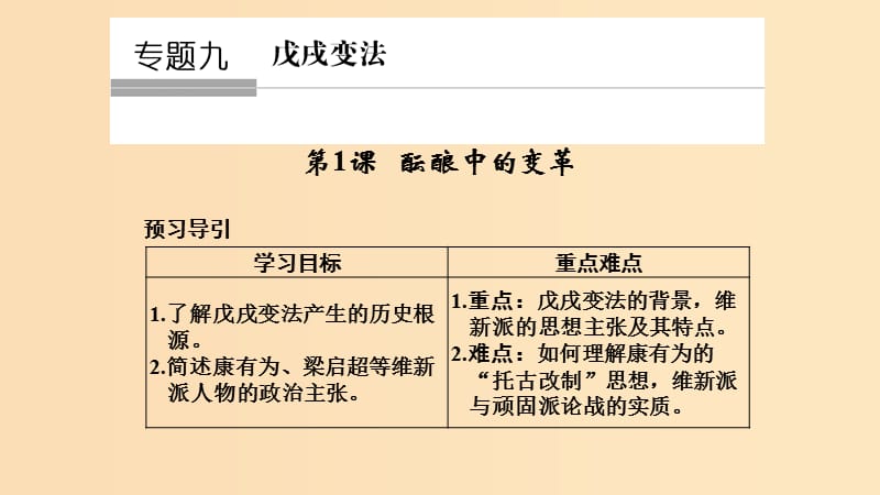 2018-2019学年高中历史专题九戊戌变法9-1酝酿中的变革课件人民版选修.ppt_第1页