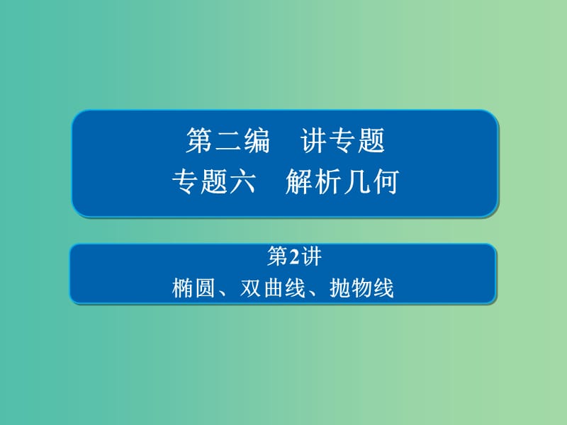 2019高考数学二轮复习 第二编 专题六 解析几何 第2讲 椭圆、双曲线、抛物线习题课件 文.ppt_第1页