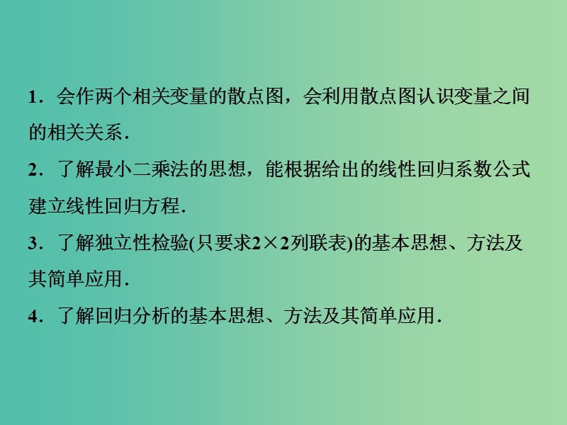 2019届高考数学一轮复习 第十章 算法初步、统计、统计案例 第四节 变量间的相关关系与统计案例课件.ppt_第3页