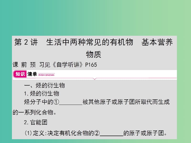 2019年高考化学一轮复习 专题 有机物 第2讲 生活中两种常见的有机物 基本营养物质课件.ppt_第1页