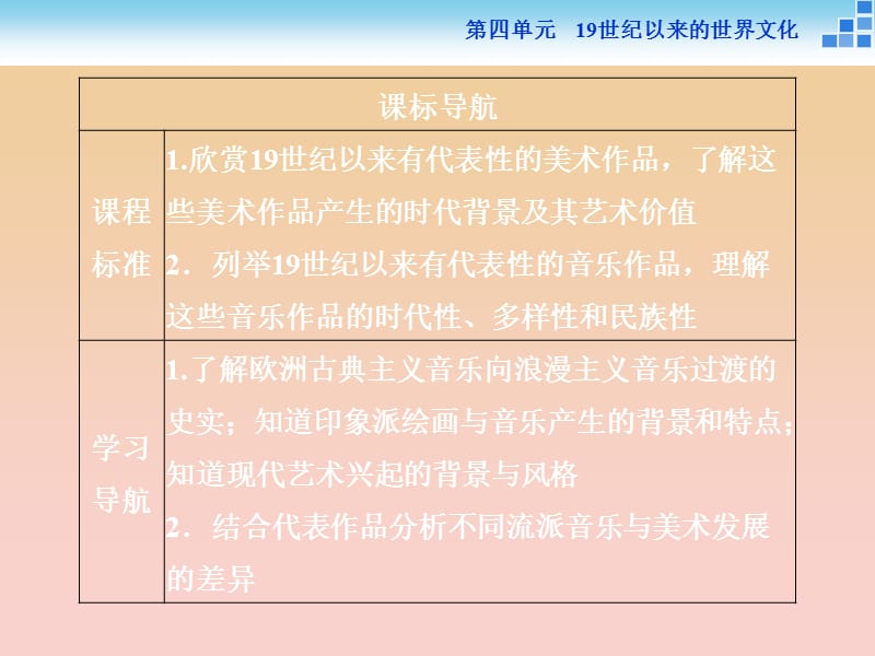 2017-2018学年高中历史 第四单元 19世纪以来的世界文化第18课 音乐与美术课件 岳麓版必修3.ppt_第3页