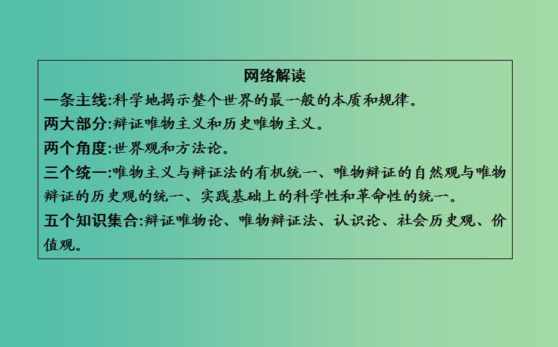 2019届高考政治第一轮复习 生活与哲学 模块总结课件 新人教版必修4.ppt_第3页