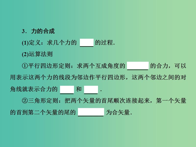 2019届高考物理一轮复习 第二章 相互作用 第2节 力的合成与分解课件 新人教版.ppt_第3页