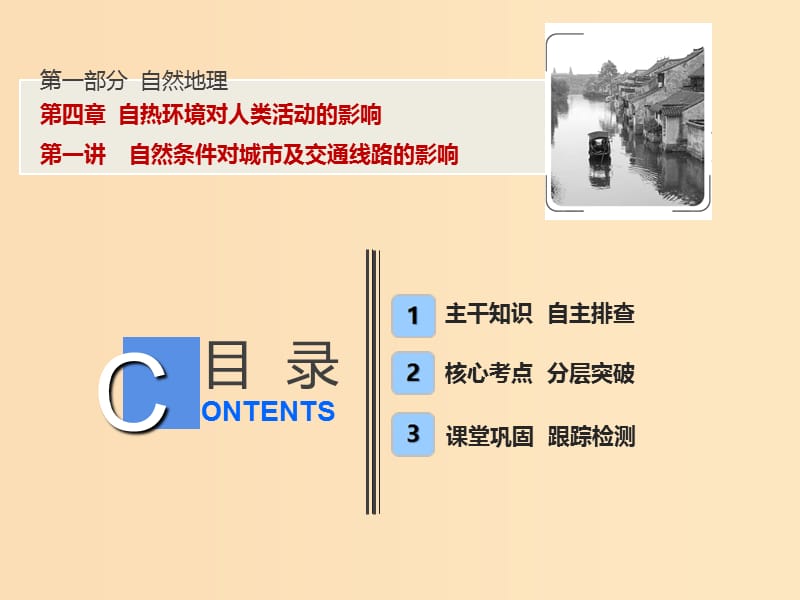 2019版高考地理一轮复习第一部分自然地理第四章自热环境对人类活动的影响第一讲自然条件对城市及交通线路的影响课件中图版.ppt_第1页