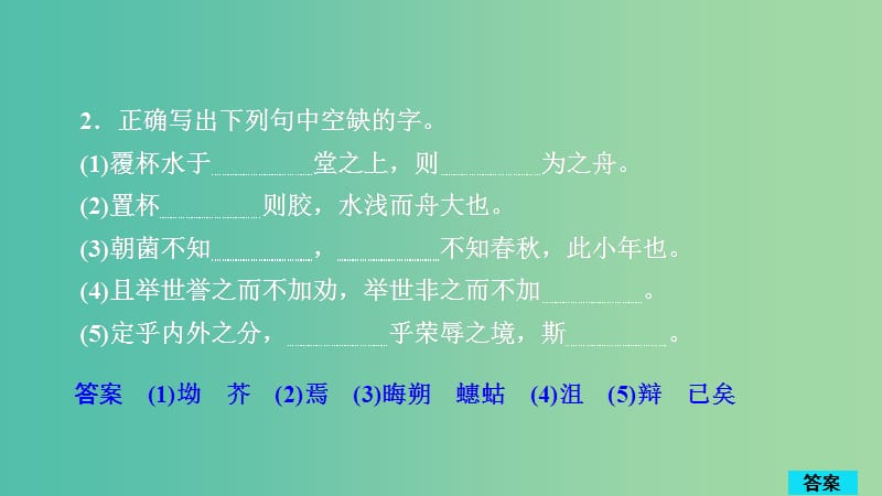 2020年高考语文一轮复习 第二编 古诗文阅读 专题四 微案 特色透练12 名句名篇默写课件.ppt_第2页