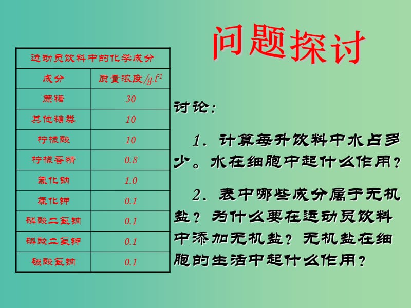 陕西省安康市石泉县高中生物 第二章 细胞的化学组成 2.1 细胞中的无机物课件 苏教版必修1.ppt_第1页