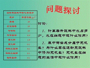 陜西省安康市石泉縣高中生物 第二章 細(xì)胞的化學(xué)組成 2.1 細(xì)胞中的無機(jī)物課件 蘇教版必修1.ppt