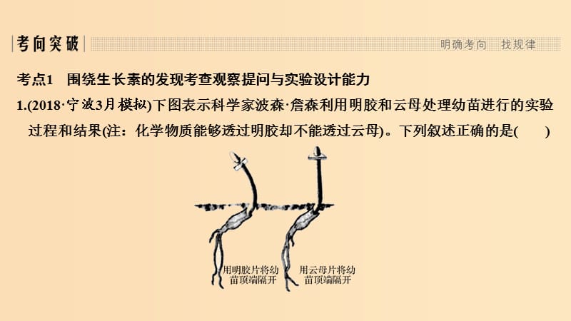 2019版高考生物总复习 第二部分 选择题必考五大专题 专题五 生命活动的调节 第9讲 植物生命活动的调节课件.ppt_第3页